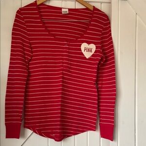 Victoria's Secret Pink Red Striped Long Sleeve Pajama Top Medium